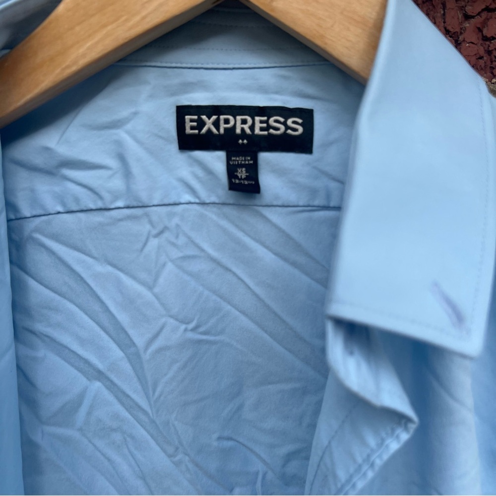 Express Sky Blue Collared Button Down Short Sleev… - image 3